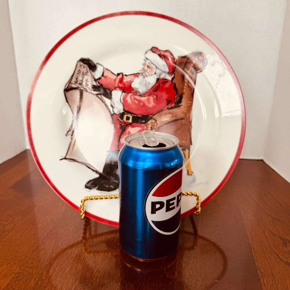 Pottery Barn PAINTED SANTA CLAUS Dinner Plate Santa Checking His List